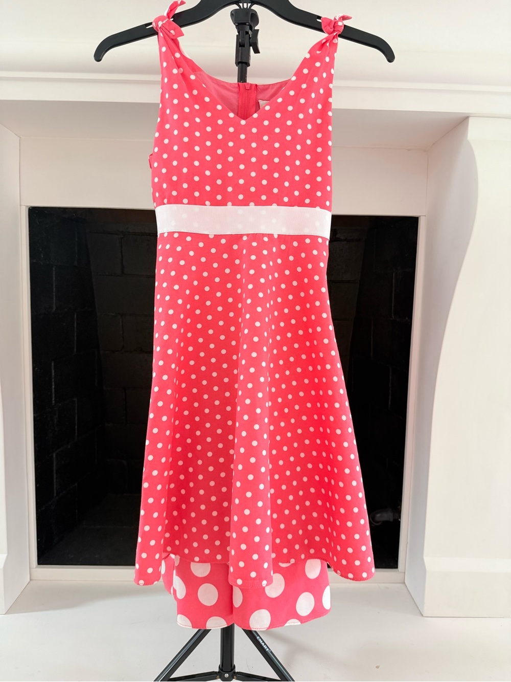 Rare Editions Pink Polka Dot Tie-Shoulder Dress with White Waistband